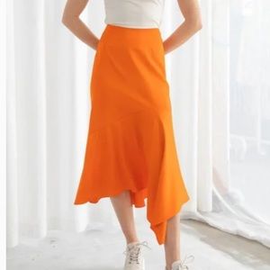 & Other Stories Stockholm Atelier Satin Handkerchief Midi Skirt Orange